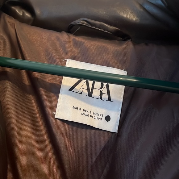 Zara chocolate brown leather puffer - Picture 3 of 4